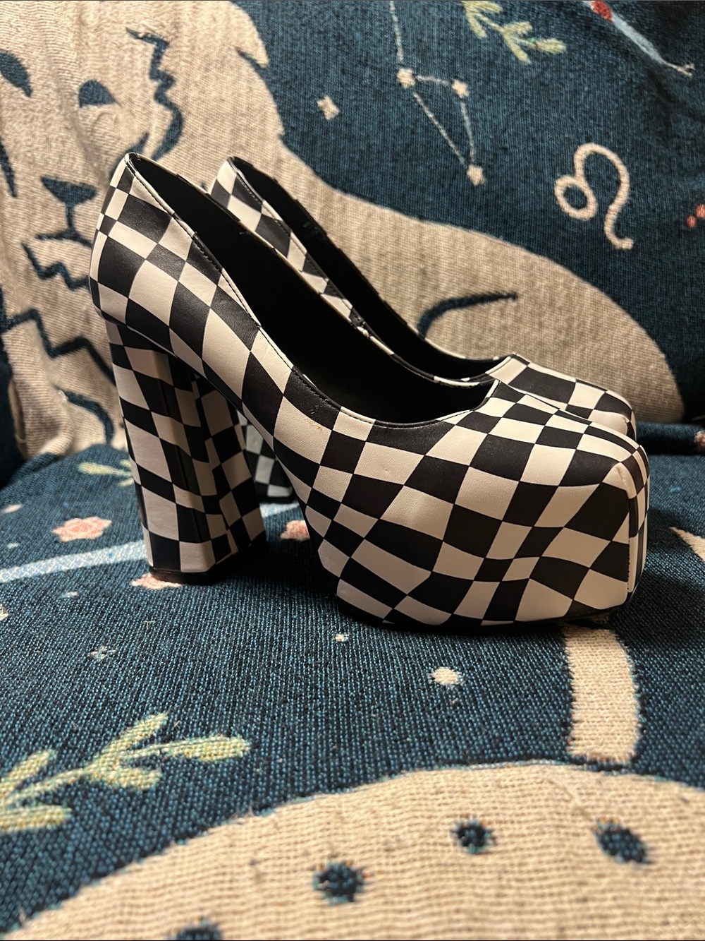 Checkerboard Platform Pumps - Black & White Women's Heels